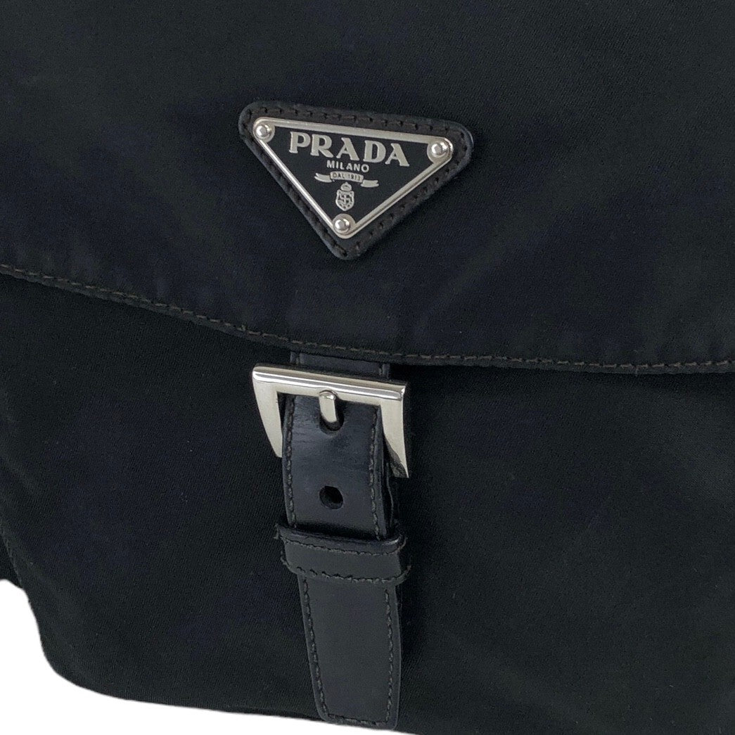 PRADA Triangle Logo Front Buckle Nylon Shoulder bag Black Vintage vseccy