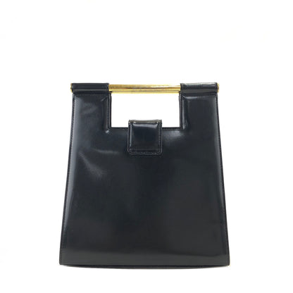 Yves Saint Laurent Logo Metal Bar Handle Leather Handbag Black Vintage vgabsa