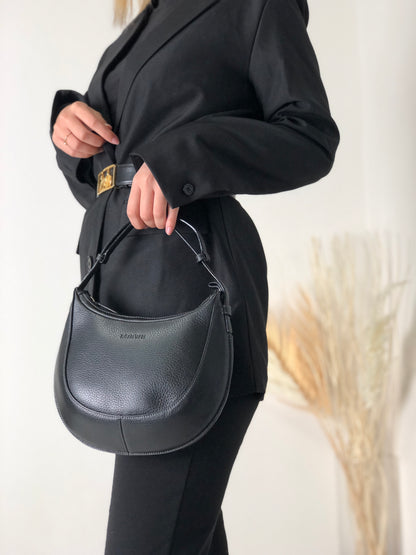 LOEWE Logo Motif Embossed Leather Two-way Handbag Shoulder bag Round bag Black Vintage t7gdhx