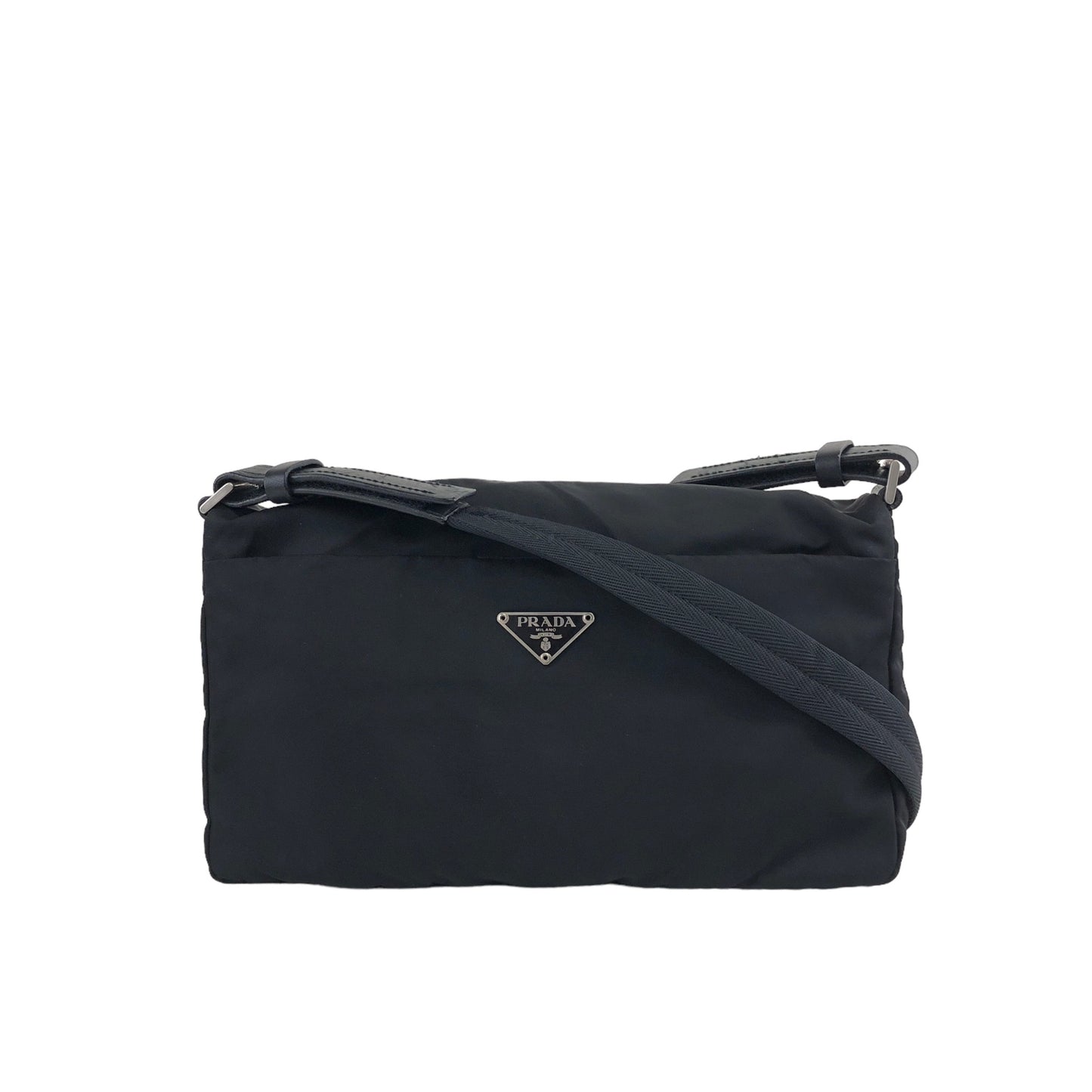 PRADA Triangle Logo Nylon Shoulder bag Black Vintage 84edy4