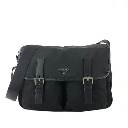 PRADA Triangle Logo Nylon Shoulder bag Black Vintage rm8y87