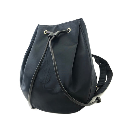 Yves Saint Laurent Logo Nylon Drawstring Backpack Navy Vintages76t25