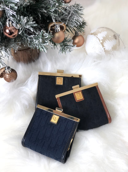 Christian Dior Trotter Logo Jacquard Leather Metal Clasp Coin Purse Navy Vintage pjbgby