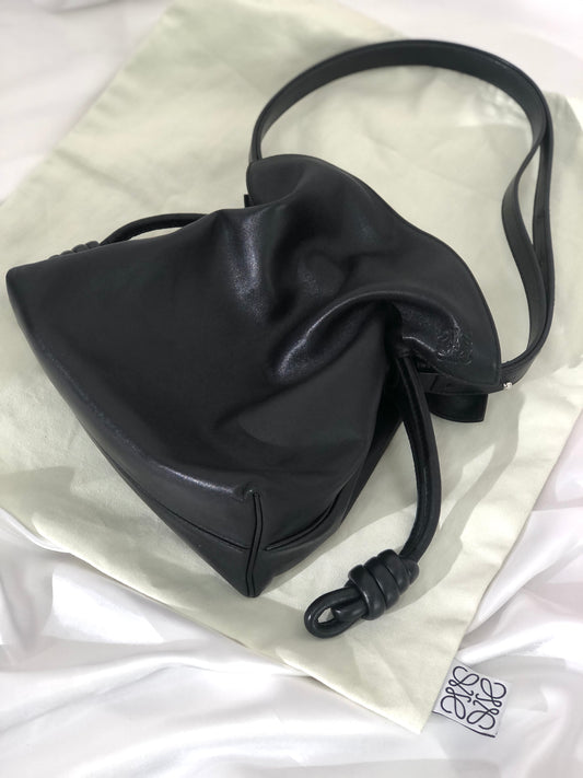 LOEWE Flamenco  Leather Drawstring Crossbody Shoulder bag Black Vintage 3jrtgg
