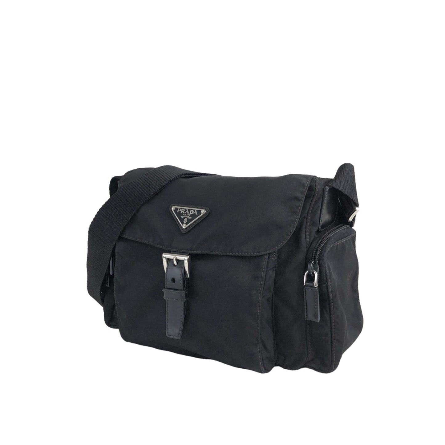 PRADA Triangle Logo Front Buckle Nylon Shoulder bag Black Vintage vseccy