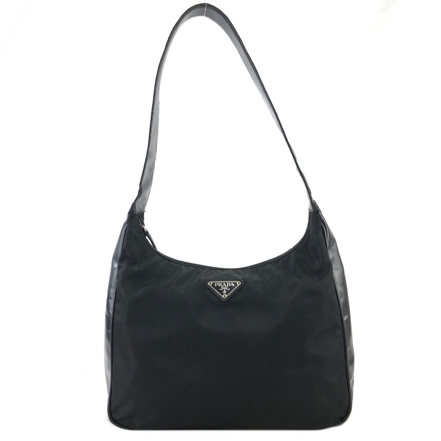PRADA Triangle Logo Nylon Leather Shoulder bag Hobobag Black Vintage na2ut2