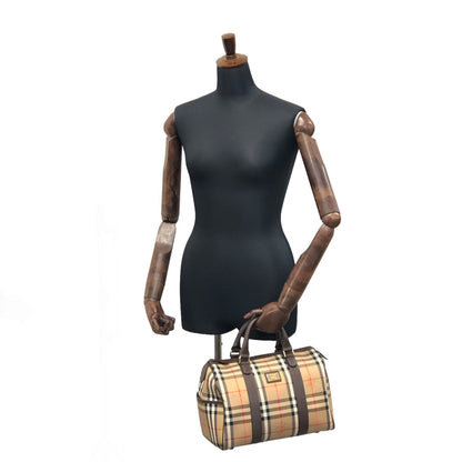 BURBERRY Classic Check Logo Canvas Leather Handbag Boston bag Brown Vintage 7nif54