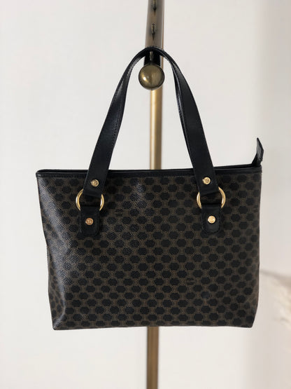 CELINE Macadam Leather Handbag Black Vintage a2psx4