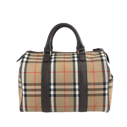 BURBERRY Classic Check Logo Canvas Leather Handbag Boston bag Brown Vintage 7nif54