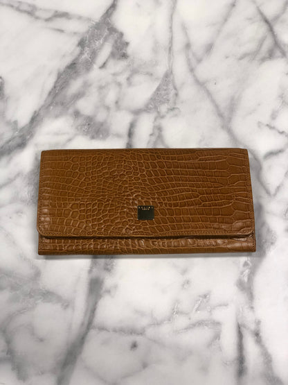 CELINE 標誌圖案皮革長皮夾 棕色 復古 45j62z 