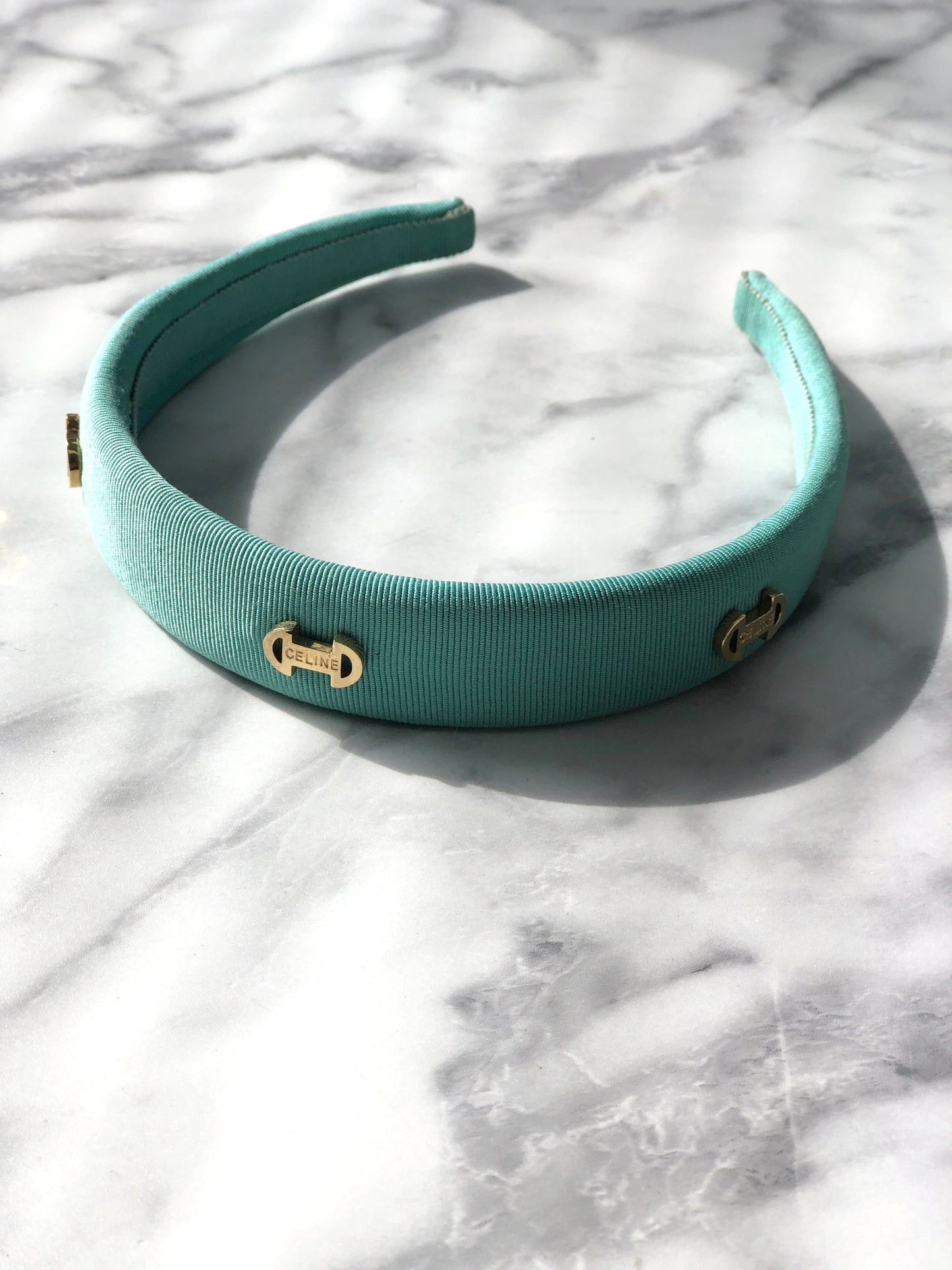 CELINE Horse Bit Fabric headband mint green Vintage 5c8ice
