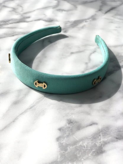CELINE Horse Bit Fabric headband mint green Vintage 5c8ice