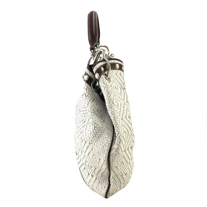 LOEWE Basket Weave Leather Handbag Hobobag White Vintage dzah7u