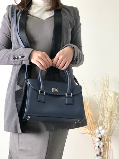 LOEWE Anagram Leather Two-way Small Boston bag Shoulder bag Navy Vintage nwunu6