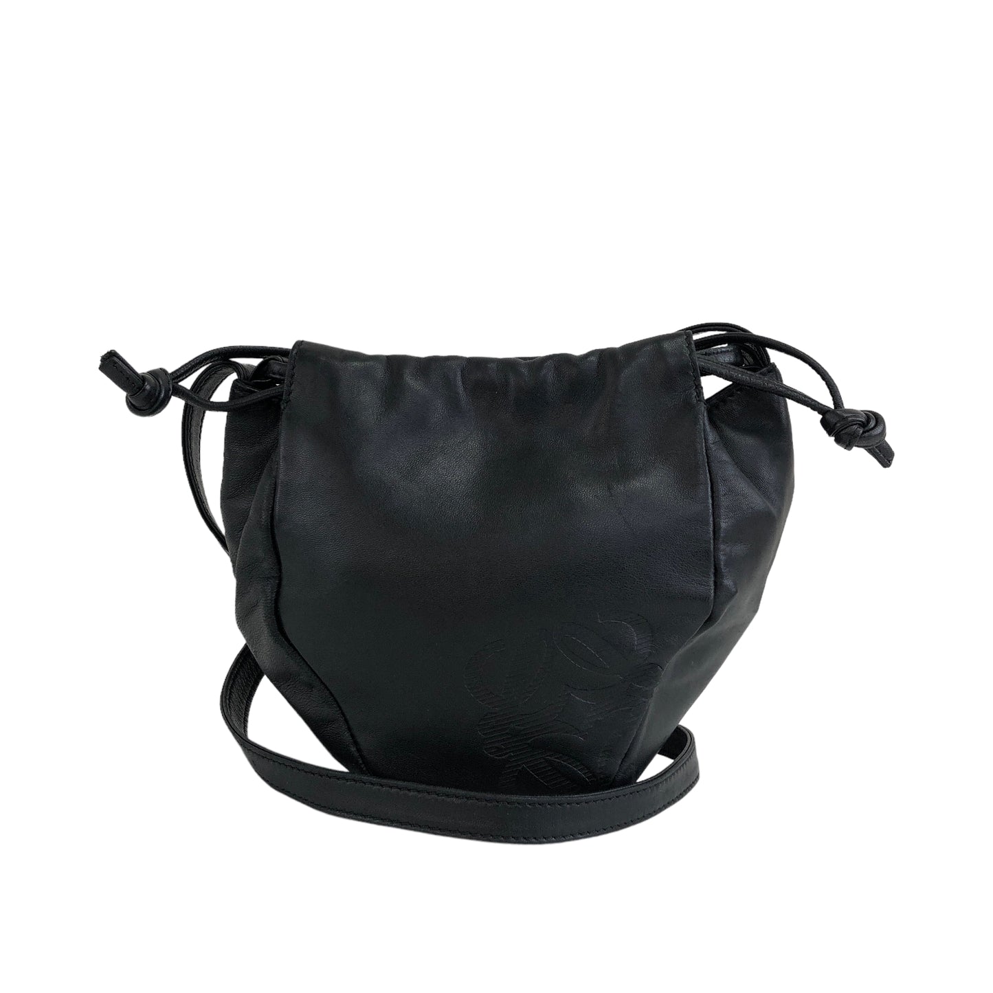 LOEWE Anagram Leather Drawstring Small Shoulder bag Black Vintage 83xs5h