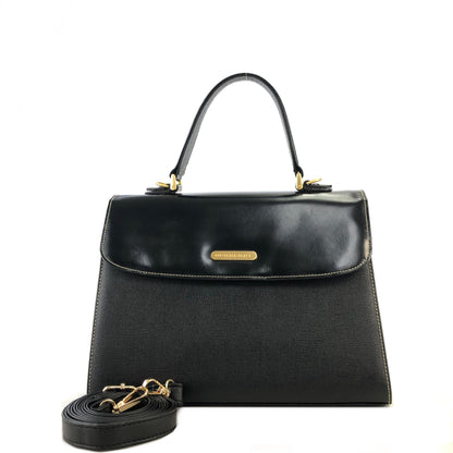 BURBERRY Logo Motif Leather Two-way Top Handle Handbag Shoulder bag Black Vintage mxbnib