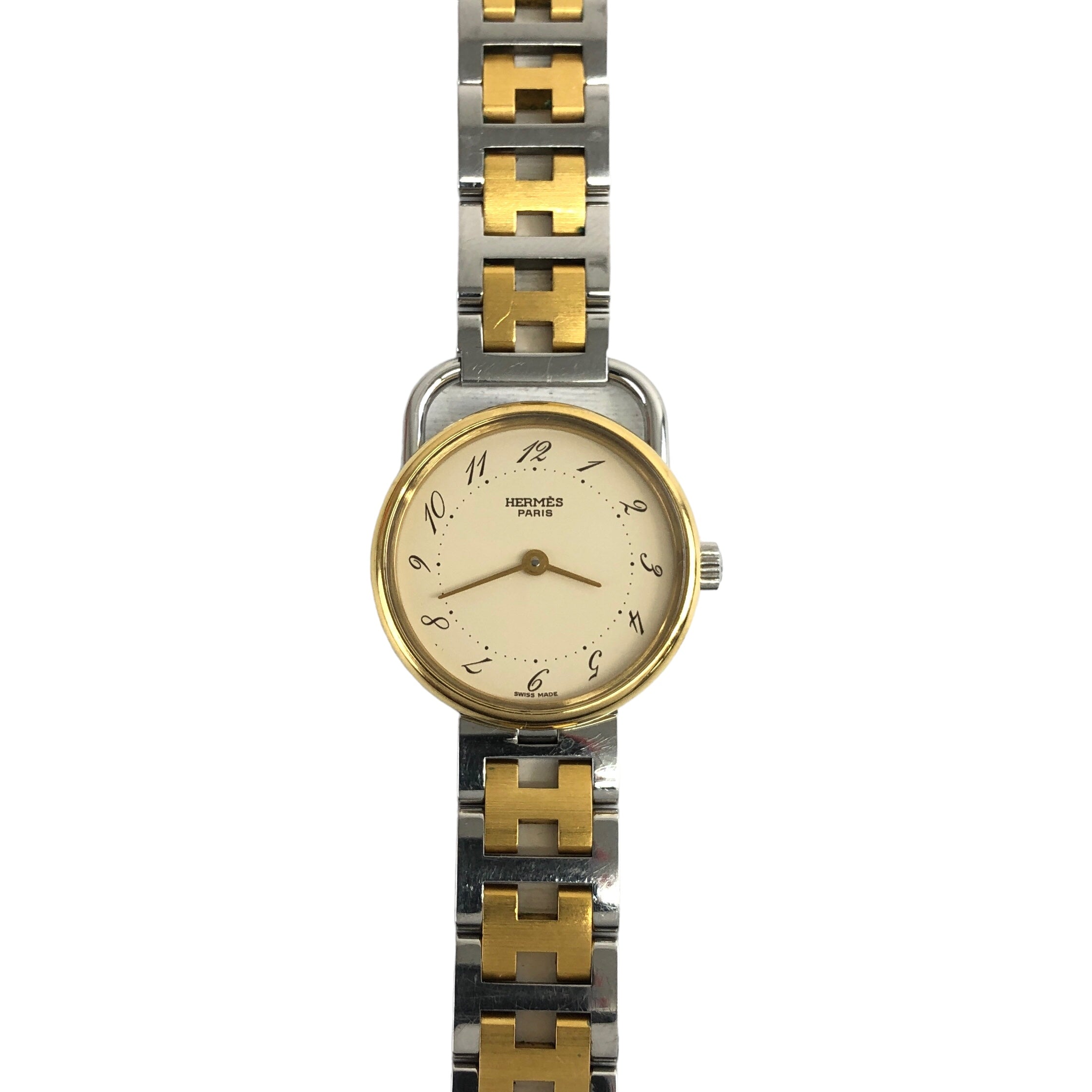 HERMES Quartz Watch Gold Silver Vintage pssjyc