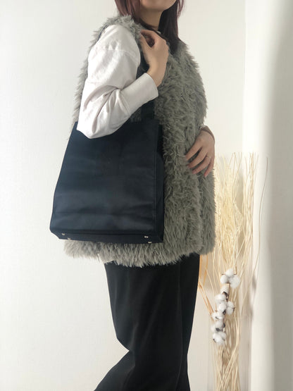 Yves Saint Laurent YSL Logo Nylon Handbag Navy Vintage syhg5u