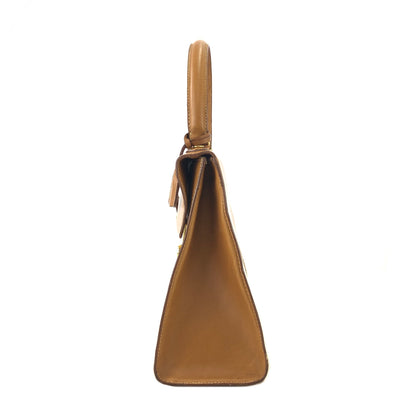 PRADA Metal Closure Leather Handbag Camel Vintage hktpxe