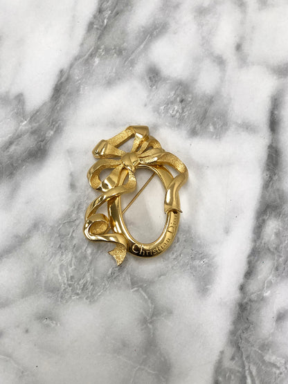 Christian Dior 緞帶圖案胸針 金色 復古 8jxfxg 