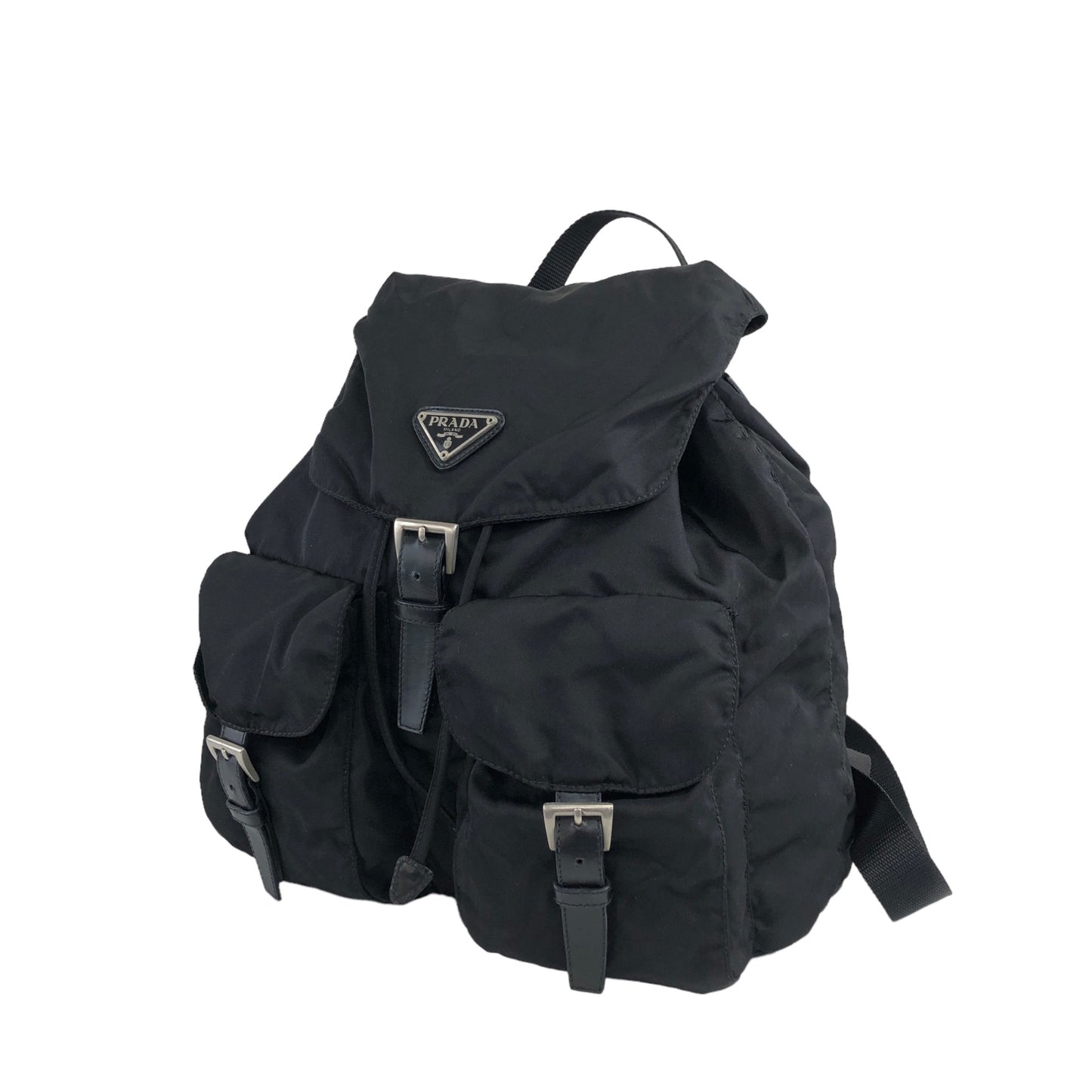 PRADA Triangle Logo Double Pocket Nylon Backpack Black Vintage 7gwefm