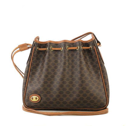 CELINE Macadam PVC Leather Drawstring Shoulder bag Brown Vintage hw5asw