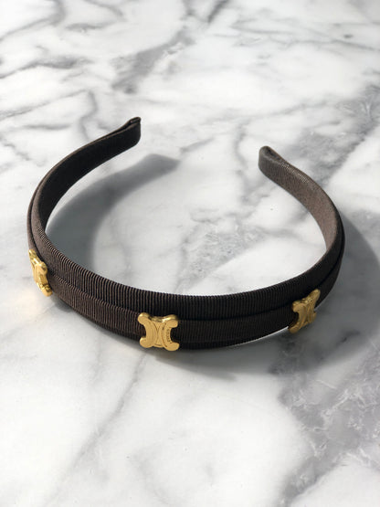 CELINE Triomphe Blason 織物髮帶棕色復古 sbnt2v 
