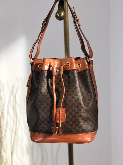 CELINE Macadam Blason  PVC Leather Drawstring Shoulder bag Brown Vintage 3z2thj