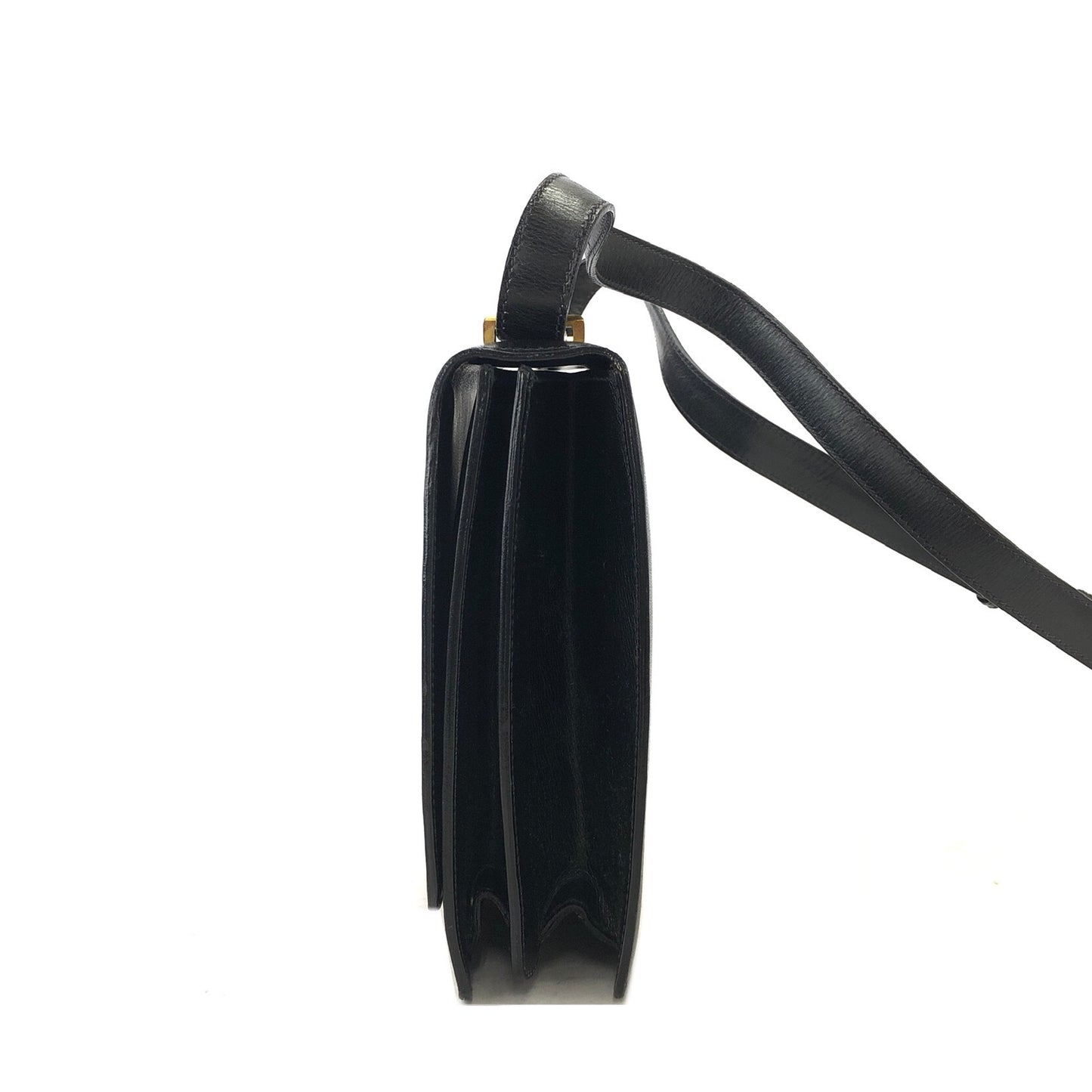 CELINE Gancini  Leather Crossbody Shoulder bag Black Vintage fiypr7