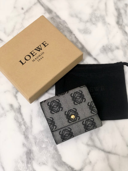 LOEWE Anagram Canvas Leather Trifold Wallet Gray Vintage hkypxt