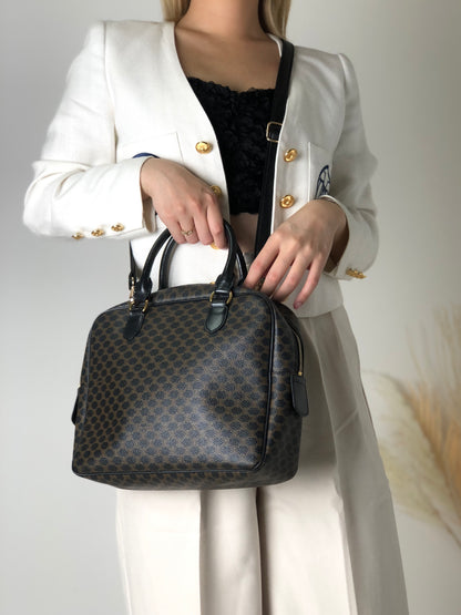 CELINE Macadam Circle Charm Leather Two-way Handbag Shoulder bag Boston bag Black Vintage 4ftutu
