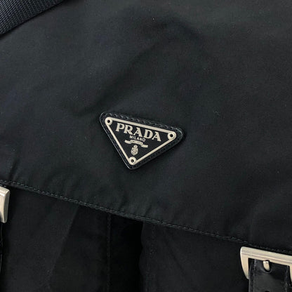 PRADA Triangle Logo Double Pocket Nylon Shoulder bag Black Vintage rnrirz