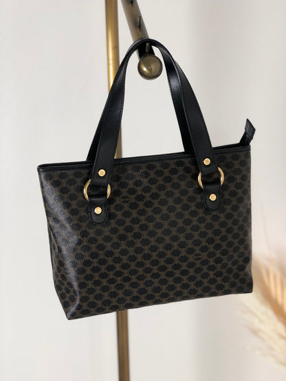CELINE Macadam Leather Handbag Black Vintage a2psx4