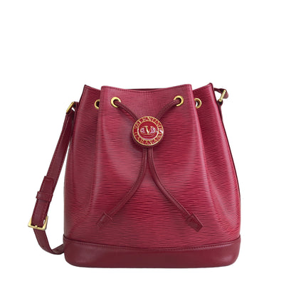 VALENTINO GARAVANI Logo Leather Drawstring Shoulder bag Red Vintage hmfhjg