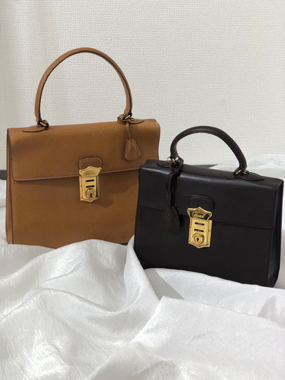 PRADA Metal Closure Leather Handbag Camel Vintage hktpxe