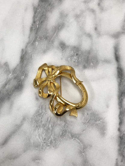 Christian Dior 緞帶圖案胸針 金色 復古 8jxfxg 