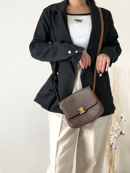 CELINE Macadam Triomphe Shoulder bag Brown Vintage 8c7giv