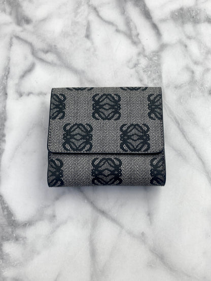 LOEWE Anagram Canvas Leather Trifold Wallet Gray Vintage hkypxt