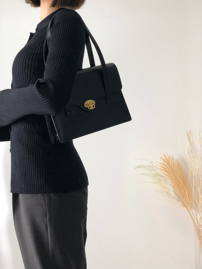 CELINE Triomphe 翻蓋皮革手提包 黑色復古 zgtbg6 