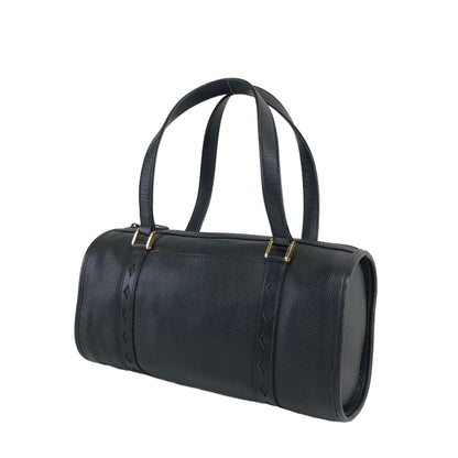 Yves Saint Laurent Diamond Cutout Leather Handbag Boston bag Black Vintage b2ddr7