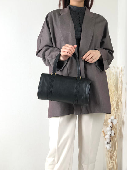 Yves Saint Laurent Diamond Cutout Leather Handbag Boston bag Black Vintage b2ddr7