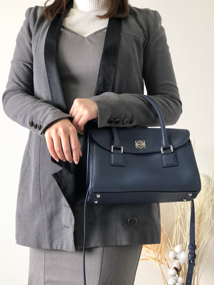 LOEWE Anagram Leather Two-way Small Boston bag Shoulder bag Navy Vintage nwunu6