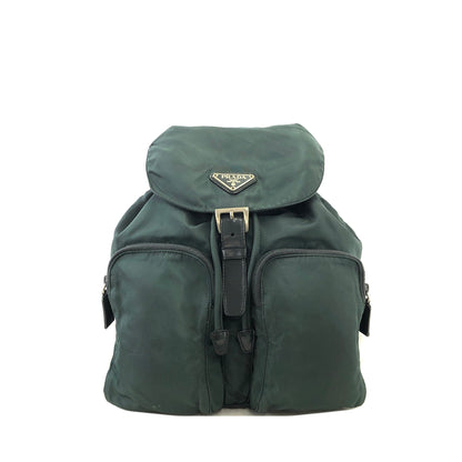PRADA Triangle Logo Double pocket Nylon Backpack Green Vintage r5kz8b
