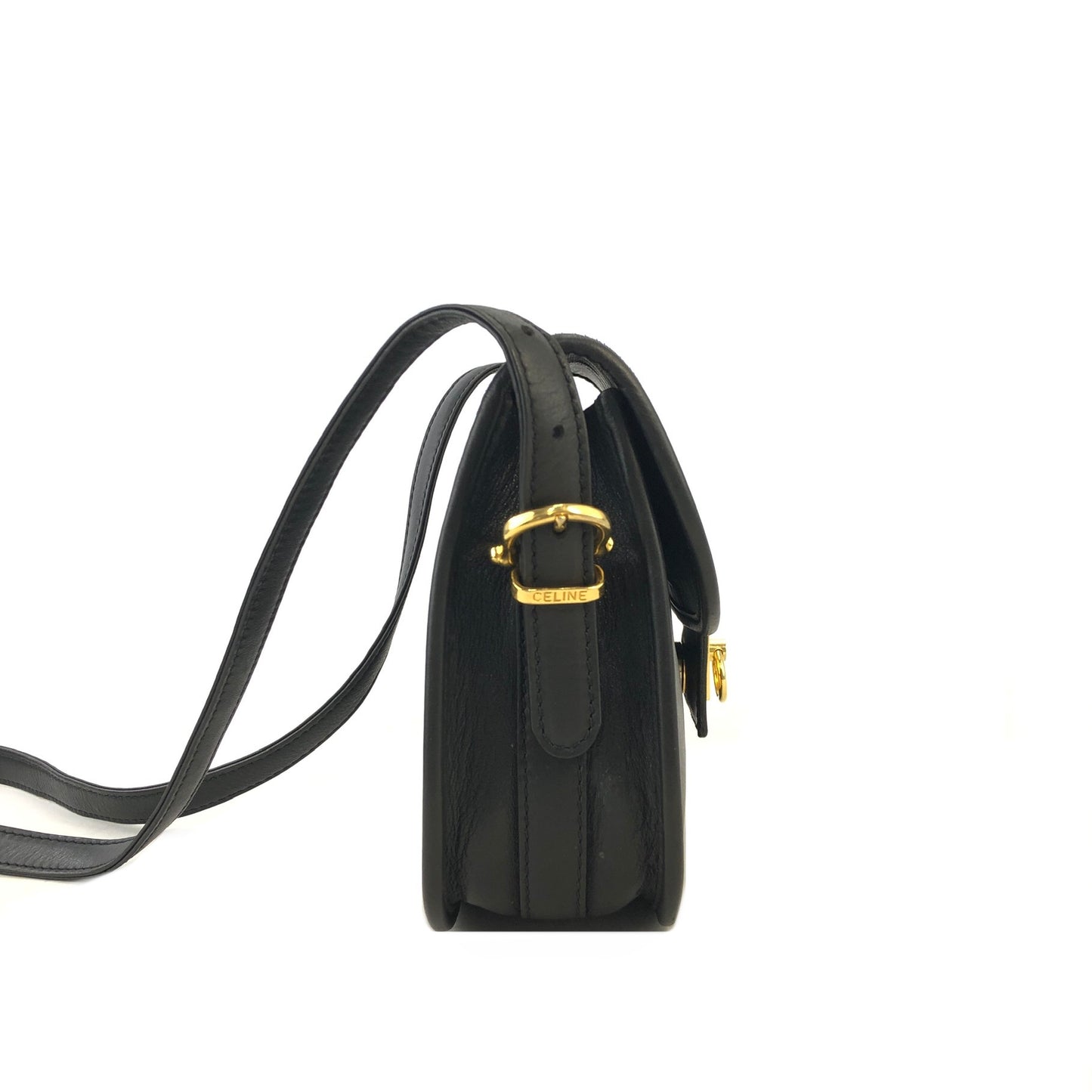 CELINE  Gancini Leather Crossbody Shoulder bag Black Vintage fjfw32