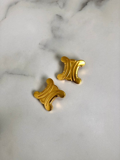 CELINE Triomphe Earrings Gold Vintage auxji2