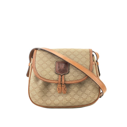CELINE Macadam Blason Tassel Small Crossbody Shoulder bag Beige Vintage y3r5h2