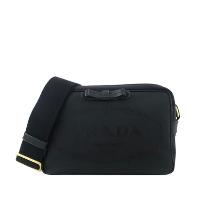 PRADA Logo Ribbon Canvas Leather Crossbody Shoulder bag Black Vintage smkdzd