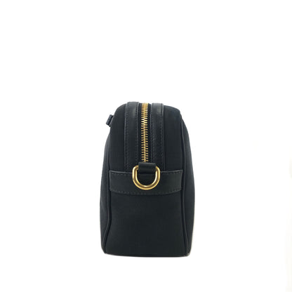 PRADA Logo Ribbon Canvas Leather Crossbody Shoulder bag Black Vintage smkdzd