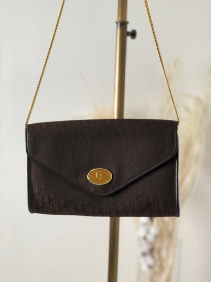 Christian Dior Trotter CD Logo 提花皮革鏈條單肩包 棕色 復古 kgur8f 