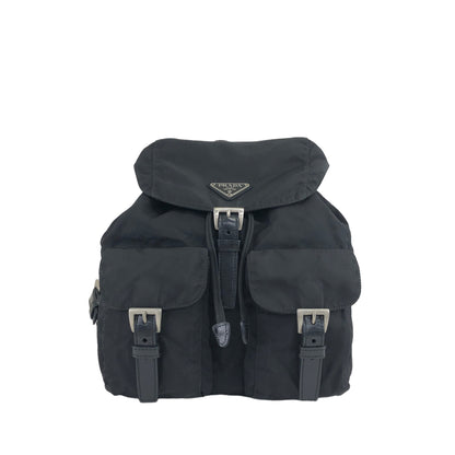PRADA Triangle Logo Front Buckle Nylon Backpack Black Vintage f87c8s